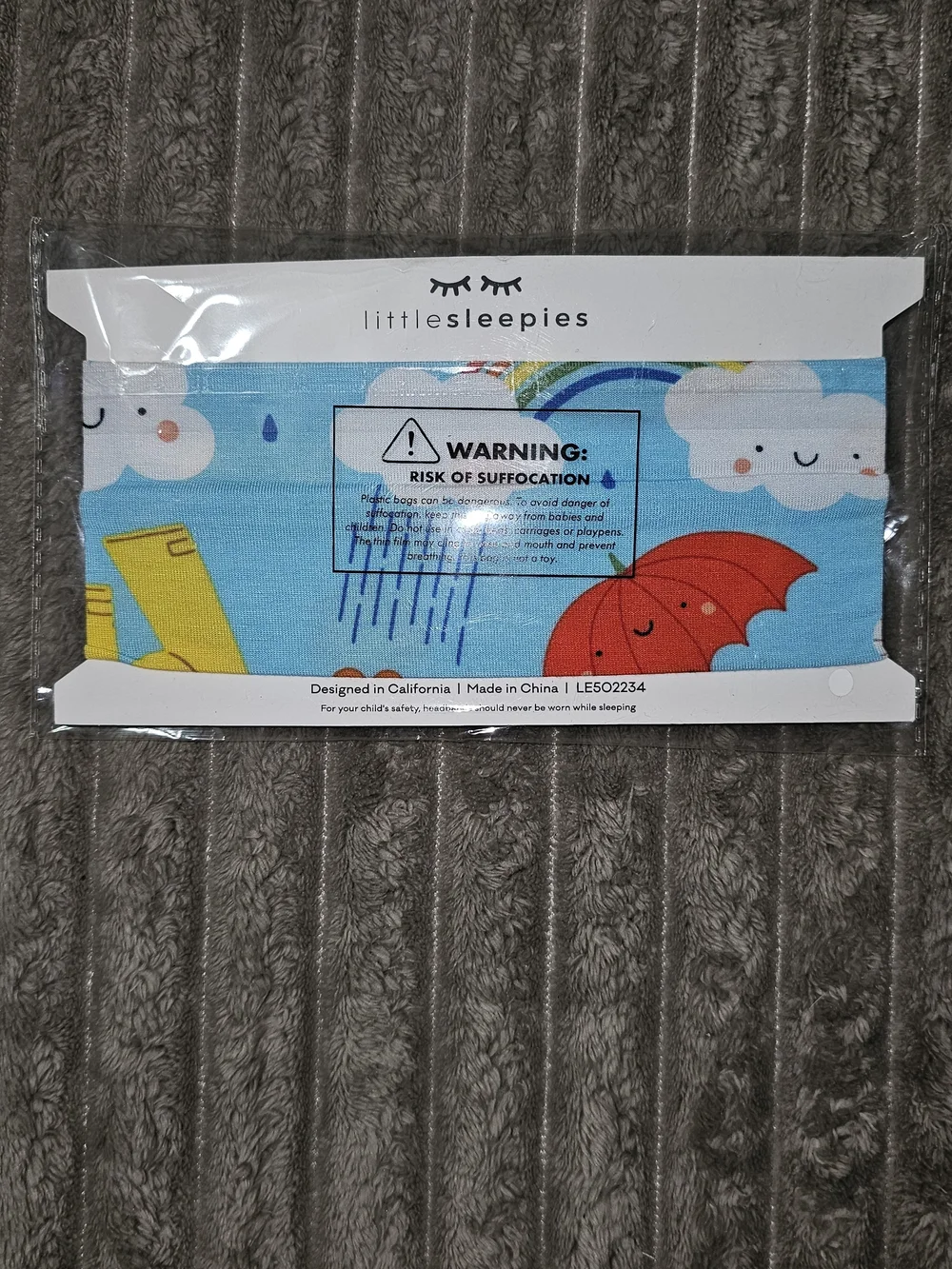 Little Sleepies Sun & Rain Pattern Luxe Bow Headband - Light Blue NEW